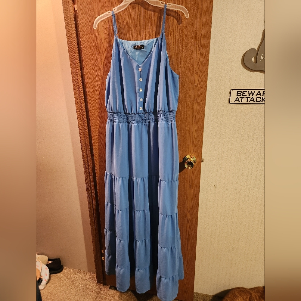 Light Blue Maxi Sundress with Smocked Waist